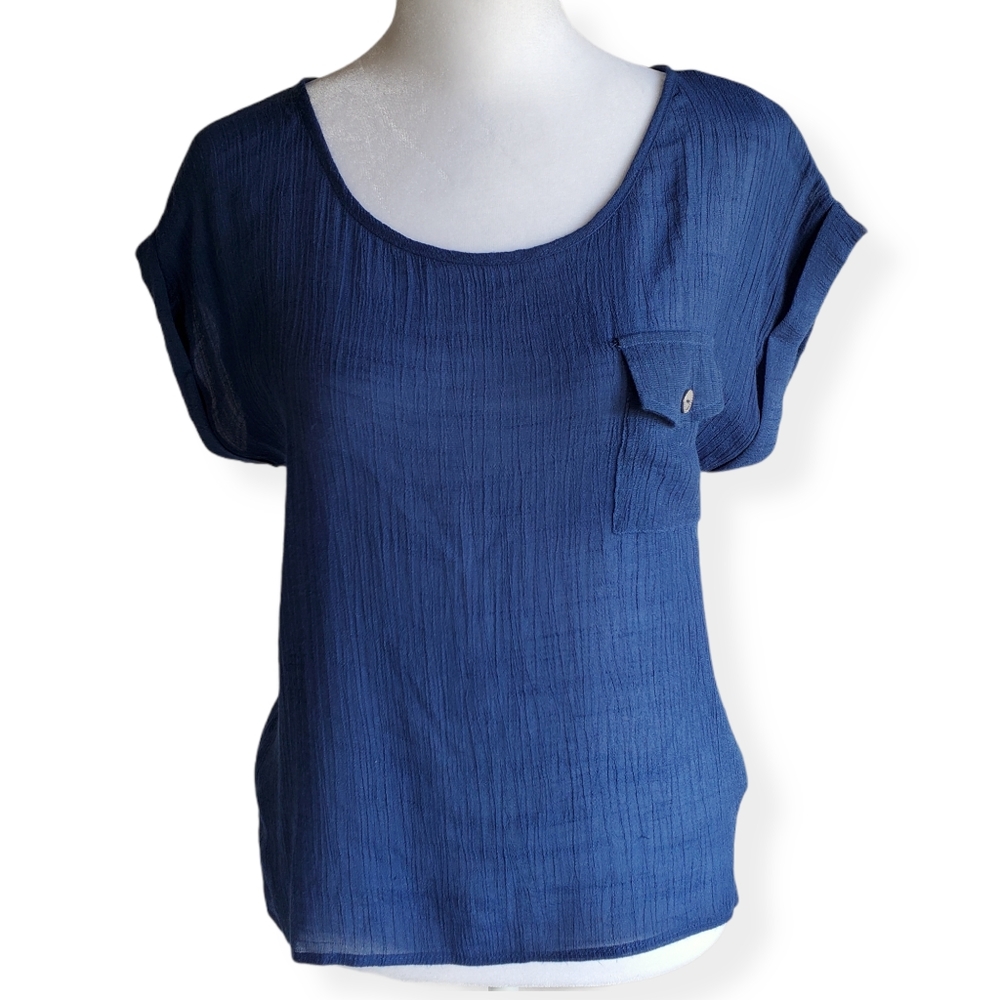Mine Sheer Blue Top with Bow Back Size M